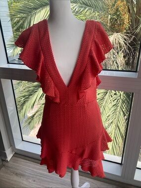 NWT!!  SAYLOR Coral Ruffle V-Neck Mini Dress